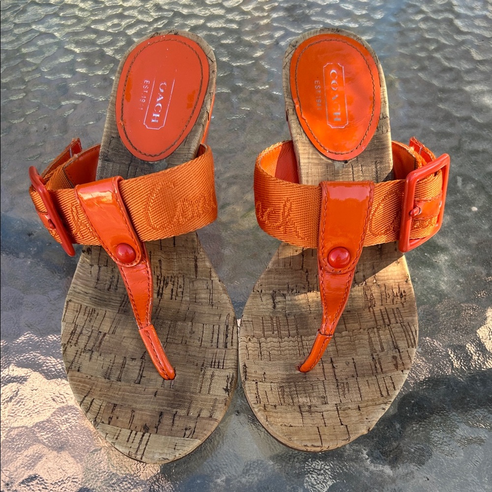 Coach Orange Cork Thong Sandals